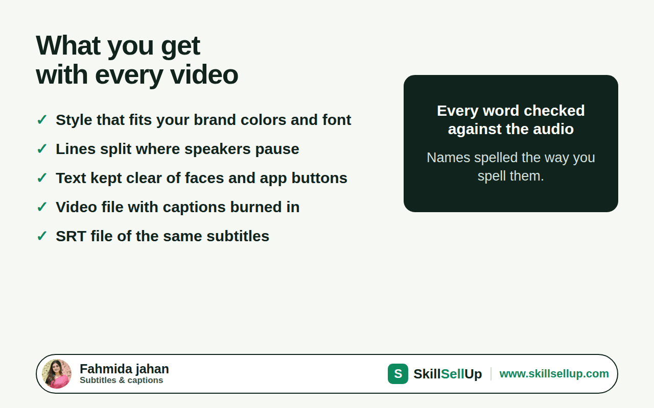 What you get with every subtitled video, including burned-in captions and SRT file