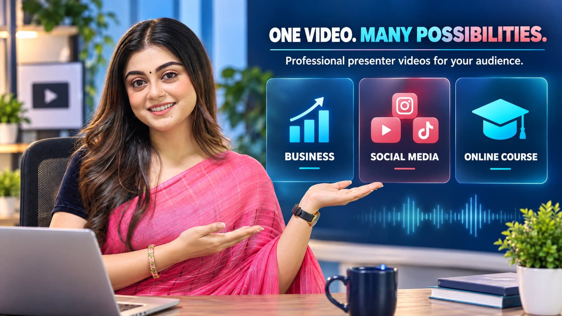 Professional presenter videos for business, social media, and online courses.